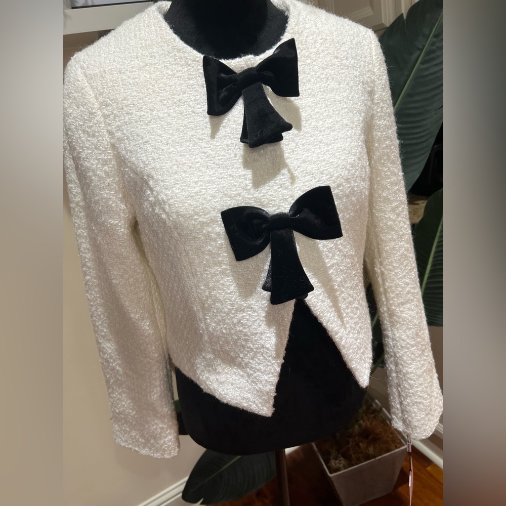 Anthropologie Avec Les Filles Wool Blend Bow Tweed Lady Jacket XSmall - Picture 3 of 12